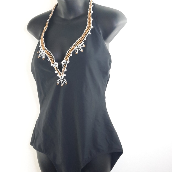 Plus size 16 Fantasized Black Brown  beefed cream Embroidered one piece suite - Picture 1 of 7